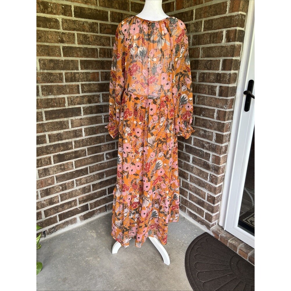 Kate & Sam Burnt Orange Ruffle Maxi Dress Size Medium Pink Long Sleeves Sunset - Picture 10 of 16